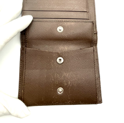 PRADA Tri Fold Portefeuille Sac à Main Tessuto Nylon Cuir Kaki Marron Authentique _0166 - Photo 18/24