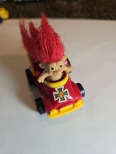 RUSS SL Red Hair Troll Driving Fire Truck Pull Back Toy 2" x 1.5" Rare Find