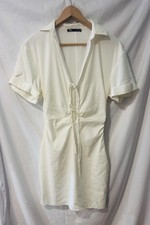 Zara Creamy White Mini Vneck Short Sleeve Front Cutout