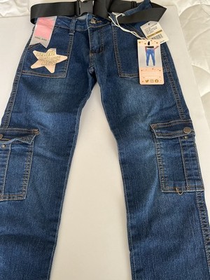 Celebrity Ace Girls Cargo Skinny Jeans Size 14 Blue Denim Belted