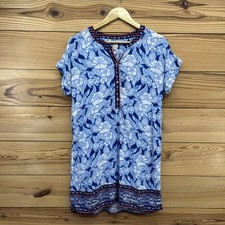 Loft Beach Cover Up Dress Small Blue White Floral Button Red Shift Short B112