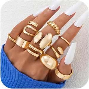 Authentic 💛 10 PCS Gold Rings Set for Women – 18K Gold Plated Chunky Stacking Rings 🎁