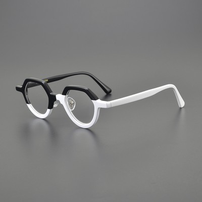 Round Acetate Eyeglasses Frames Color Blocking Nerd Reading Glasses Men Women