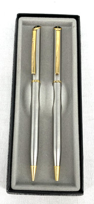 Boeing Quill Pen Pencil Set Stainless Two Tone Original Box Paperwork