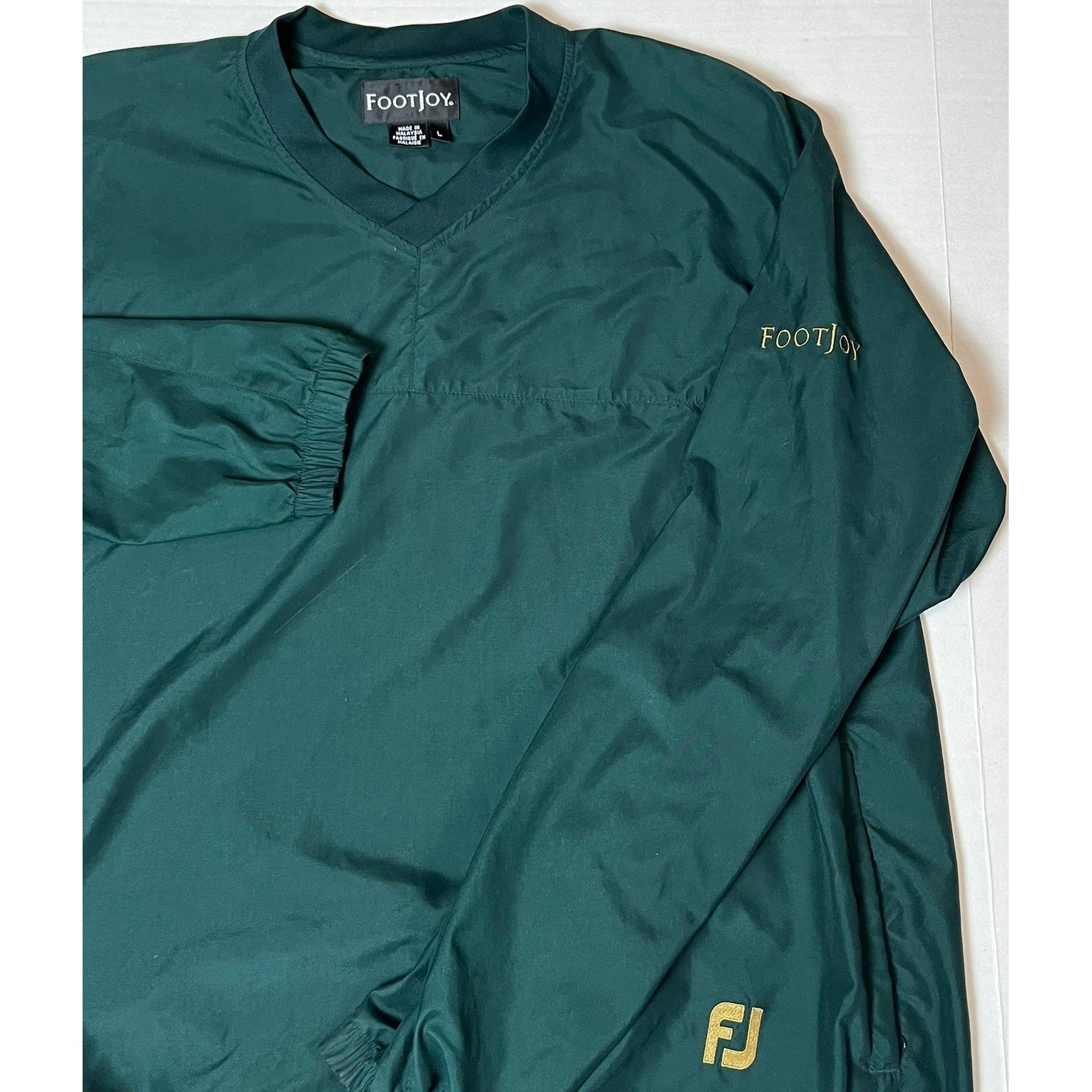Pullover Jacket Green V-neck Lightweight Long Sleeve Size L