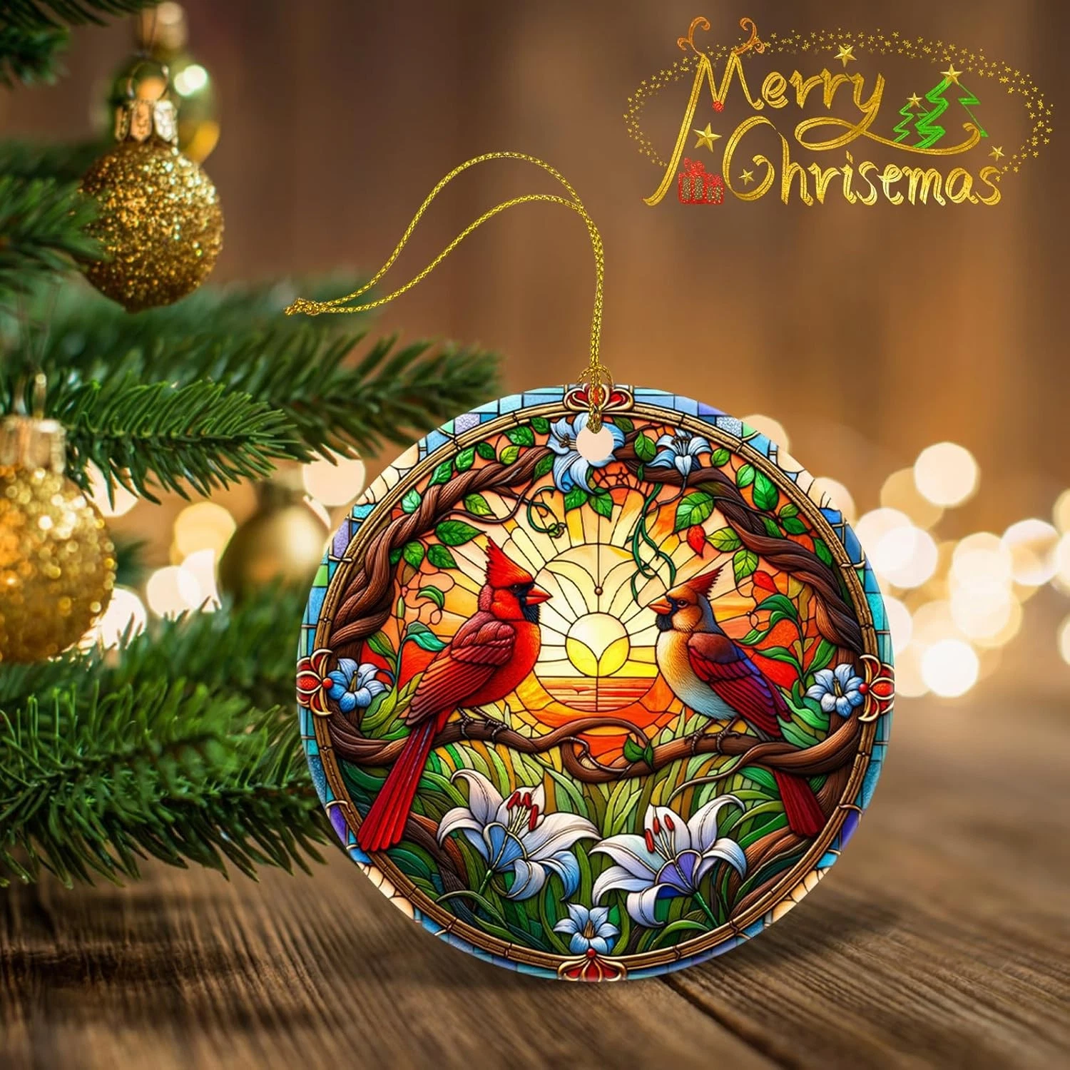 Christmas Tree Decorations Cardinal Ornament, Colored Ceramic Xmas Tree Decor