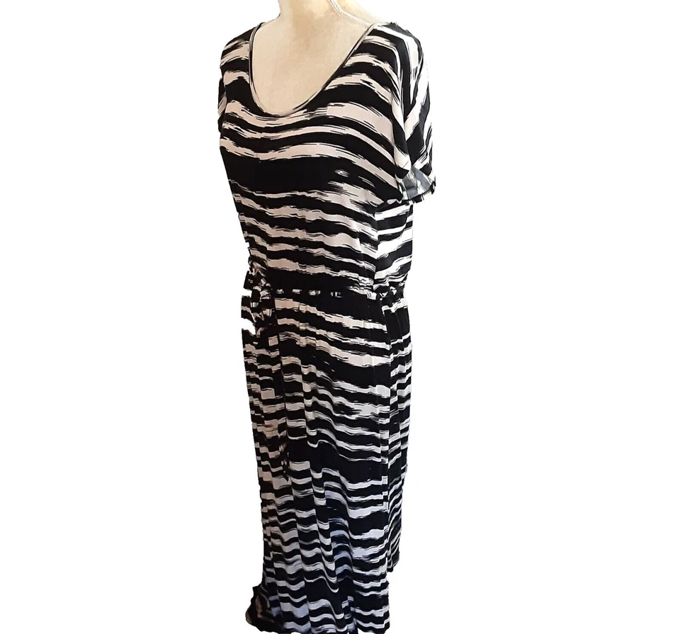 A.N.A. Maxi Vestido Jersey Negro Taupe Talla M Auto Cinturón Viscosa Mezcla Spandex Foto 4 de 4