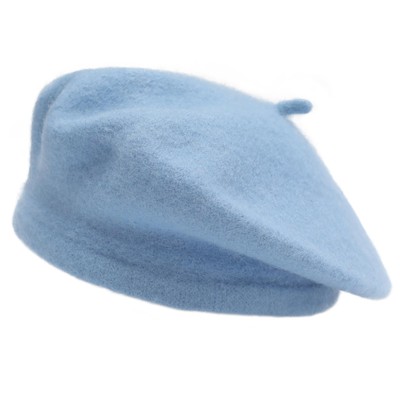 Wool Kids Beret Hat Girls Solid Color Artist French Beret Cap, Sky Blue