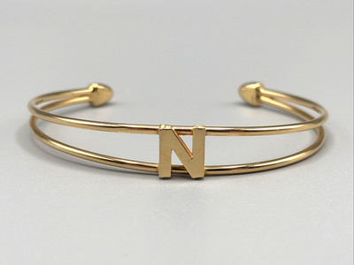 Vintage Gold Tone Initial ''N'' Open Cuff Bracelet - Minimalist Modernist Monogram