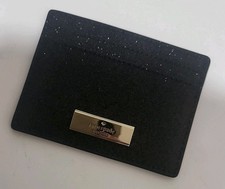 Kate Spade New York Glitter Slim Card Holder Wallet Black w/ Gold Hardware Bling