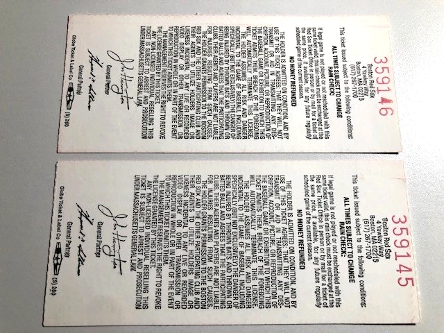 1993 Red Sox Ticket Stub Lot 2X 9/4/93 Fenway Park George Brett Andre Dawson - Image 2 of 2
