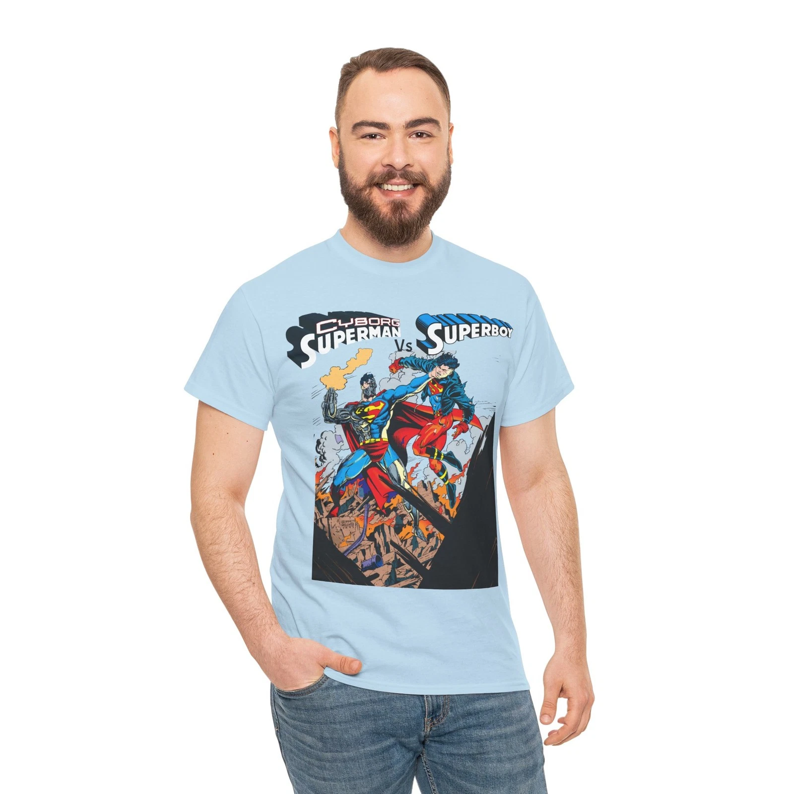 Cyborg Superman Vs Superboy T-Shirt - Tom Grummett Art - DC Comics