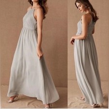 NWT BHLDN Anthropologie 4 Madrie Maxi Dress Fog Grey Bridesmaid Halter Chiffon