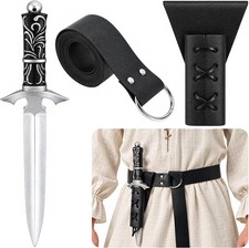 3Pcs Medieval Renaissance Sword Belt Set, Halloween Sword Frog and Weapon