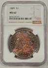 1889 Morgan Dollar NGC MS62 Monster Rainbow Toned Both Sides