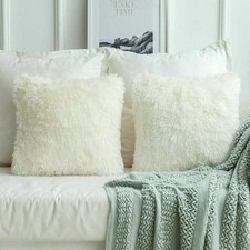 2Pcs Long Pile Soft Shaggy Faux Fur Plain Fluffy Cushion Covers Pillow Case