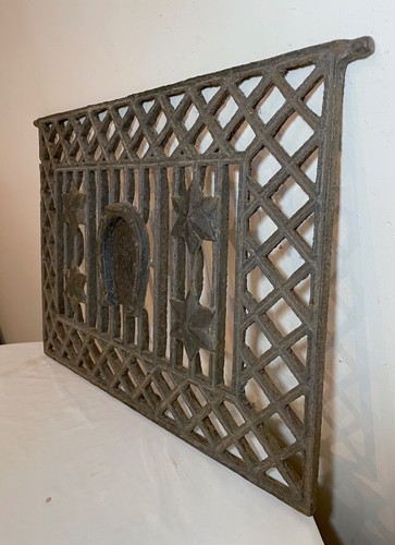rare antique heavy cast iron architectural salvage horseshoe star grate door - Picture 8 of 12