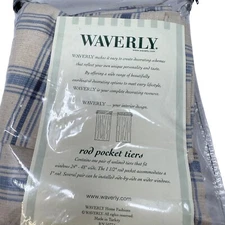 Vintage Waverly JCP Pantry Plaid Indigo Curtain Tiers 36"