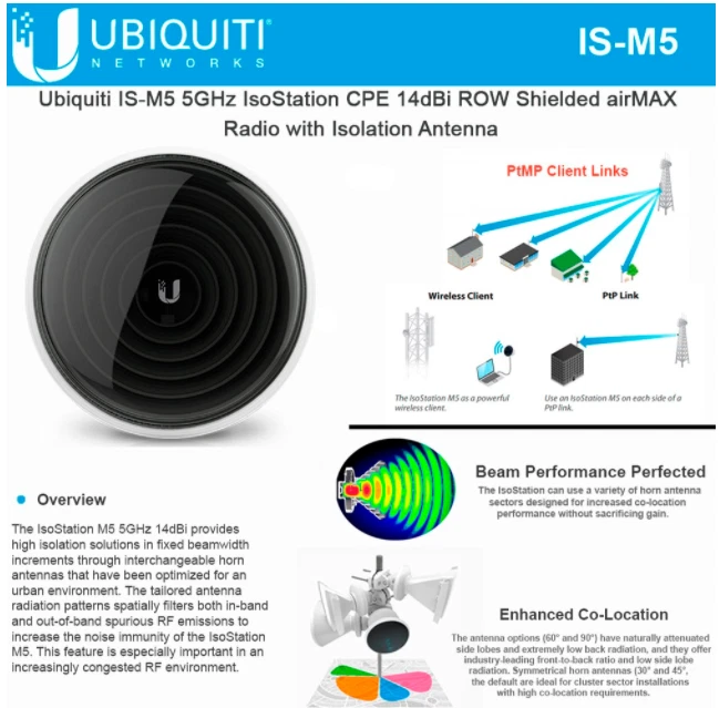 Ubiquiti IS-M5 IsoStation M5 Shielded airMAX 5Ghz Radio with Isolation Antenna - Image 2 of 3