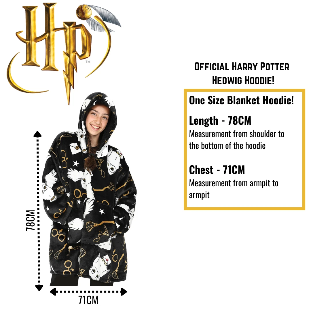 Harry Potter Hedwig Girls Black Oversized Blanket Hoodie