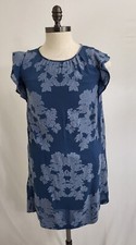 Ann Taylor Loft Ladies Size 14 Blue Floral Sleeveless Ruffle Trim Knit Dress