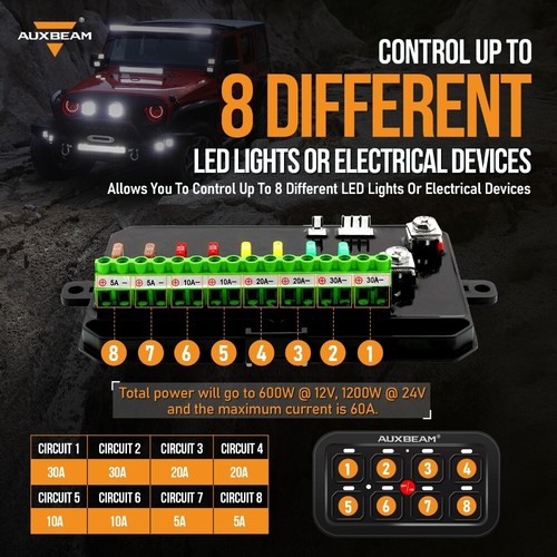 AUXBEAM 8 Gang Switch Panel On-Off LED Light Bar Circuit Control BLUE Back light - Picture 3 of 12