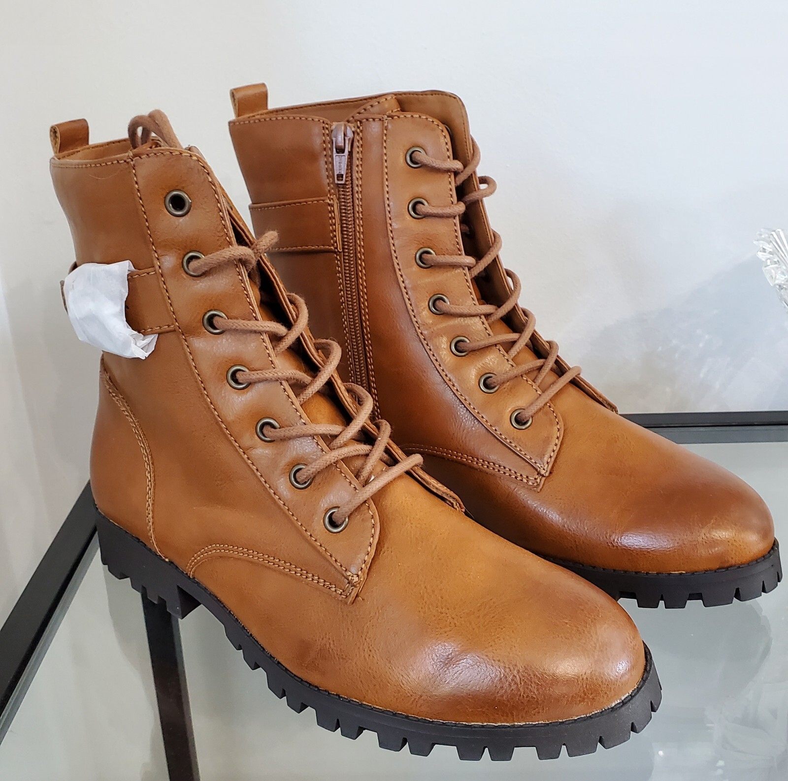 So Womens Juniors Size 10 Wide Boots Cognac/ Brown NWT Laceup Nonslip