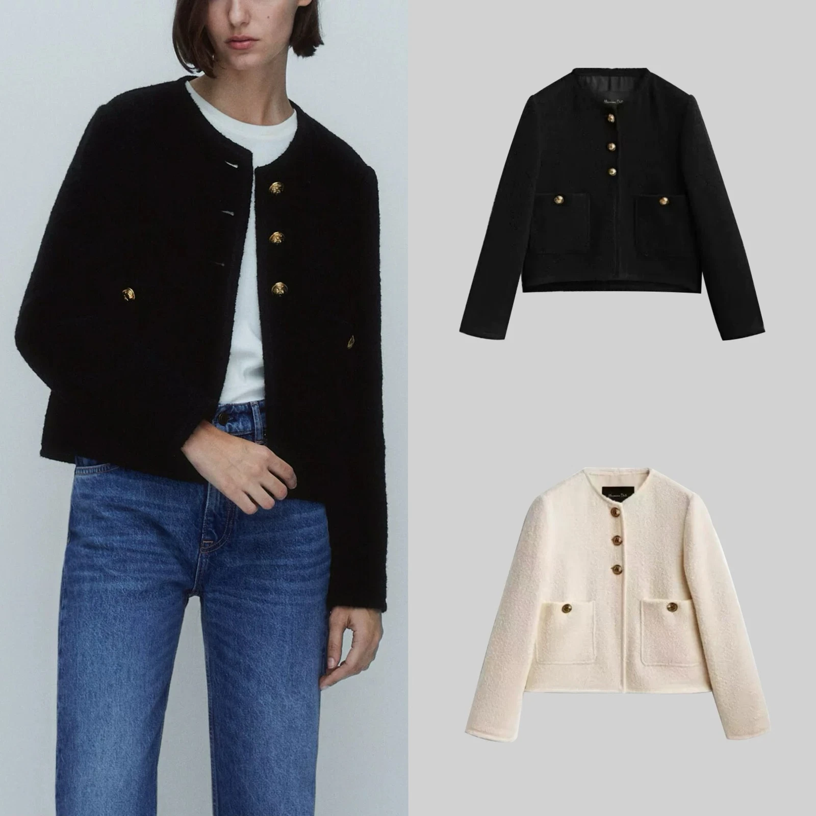 OFF WHITE Massimo Dutti Cappotto Donna Beige Moda Girocollo Maniche Lunghe