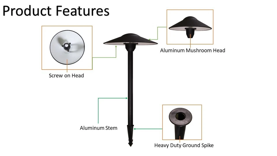Iluminação de baixa tensão paisagem - luz de caminho de cogumelo com acabamento preto pacote com 6 - Imagem 3 de 4
