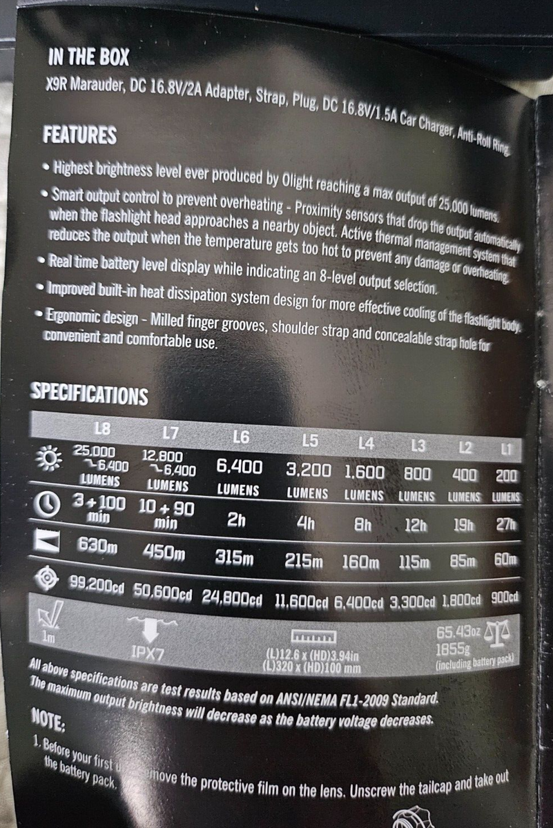 OLIGHT X9R MARAUDER【元箱、説明書あり】 Olight X9R Marauder 25000 Lumens - Brightest Flashlight with Case