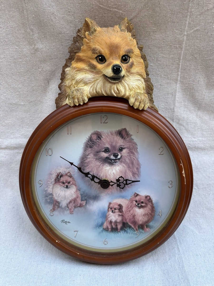 Vtg Y2k Pomeranian Dog Wall Clock Bradford Exchange Tail Pendulum