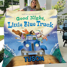 Cute Blue Farm Truck Flannel Blanket Custom N...