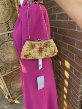 New Bijoux Terner Gold Satin Beaded Sequined Evening Purse Clutch Handbag