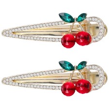 FRCOLOR 2Pcs Cherry Hair Clips Rhinestone Cherry Barrettes for Women Girls