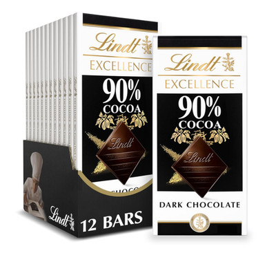 Lindt EXCELLENCE 90% Cocoa Dark Chocolate Bars, 3.5 oz, 12 Pack