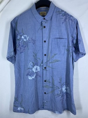 Quicksilver Waterman Shirt Mens Large Blue Floral Hawaiian Tropical Button Up US