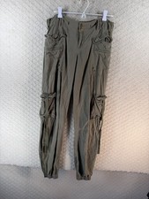 D -Nang Pants Surplus Womens M Green Tapered Leg Embroidered Elastic Waist Cuff