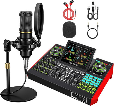 Podcast Microphone Bundle with Live Sound Card Audio Mixer, Podcast Equipment Bu