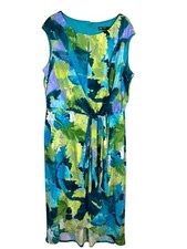 Colorful Wrap Belted Dress Green 14W Resort Preppy Tropical Feminine Artsy Work