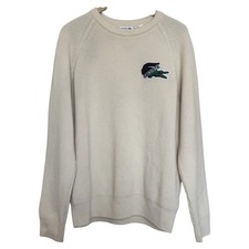 Lacoste Crocodile Wool Sweater Crewneck Mens Large Beige Made in France