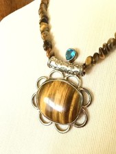 Tiger Eye necklace beaded pendant gemstone multi stone choker