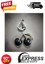 Black Glitter Cherry Bag Charm  Silver Hardware Keychain  Dust Bag Included