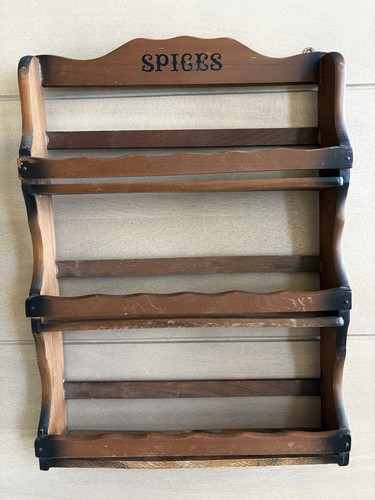 Vintage 3-Tier Wooden Wall Hanging Spice Rack Farmhouse Cottage Core Kitchen