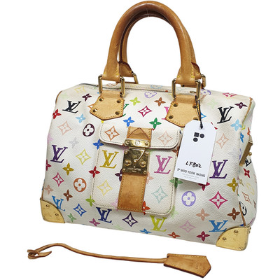 TARIFF FREE Auth Louis Vuitton Speedy 30 Multicolor Blanc M92643 Zipper X LF802