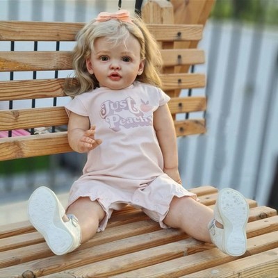 26'' Lifelike Reborn Baby Doll Long Hair Toddler Girl w/ Cloth Body Handmade Gift