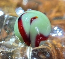 Vintage Alley Agate Swirl St. Mary  s Marble Mint .62  Green  Red W/horsehair