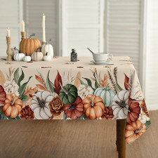 Fall Tablecloth 60 X 84 Inch Rectangular Flower Autumn Harvest Pumpkin Seasona
