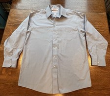 Roundtree  Yorke Gold Label Men 16 33 Solid Blue Non-Iron Pinpoint Dress Shirt