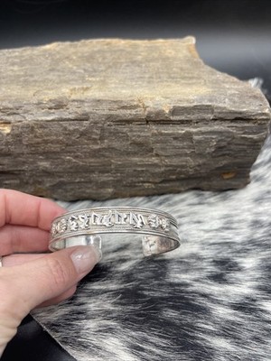 Vintage Sterling Silber Om Mani Padme Hum Mantra Armband Tester Silber #I235