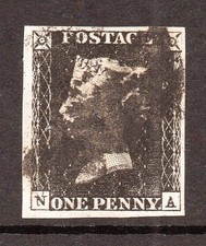 GB QV SG2 1d Penny Black Plate 4 Lettered N A Black MX Fine Used Cat £400